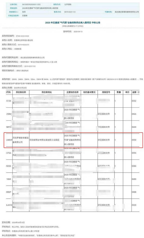 陸續有來，羅密歐壁掛爐再次中標巨鹿縣“氣代煤”項目！